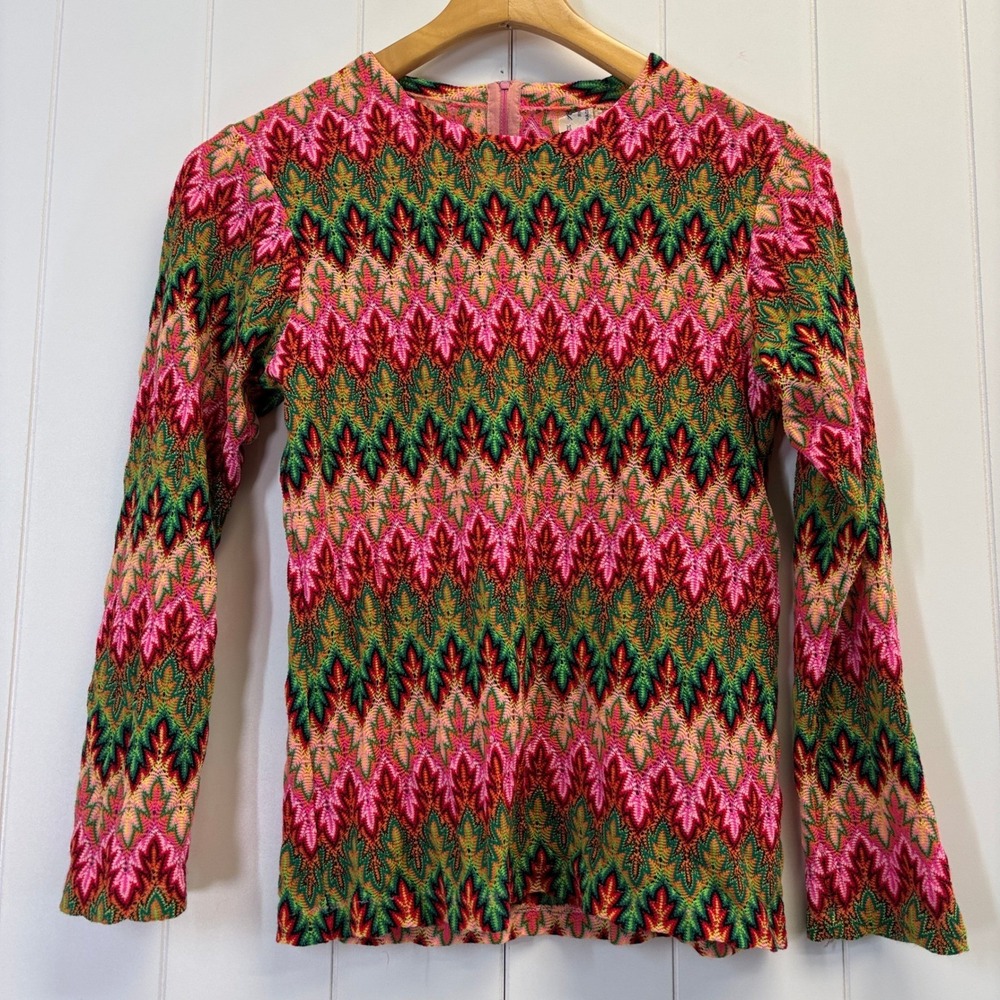 Vintage 70s Festival Retro Mesh Semi Sheer Top Womens Size S Boho Psychedelic